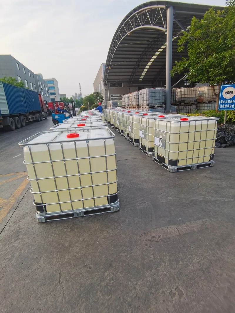 Real IBC containers staged in uniform packaging before an international shipment